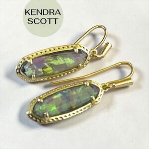 Kendra Scott Elle Drop Earrings Gold Tone Iridescent Abalone Shell Glass Stones